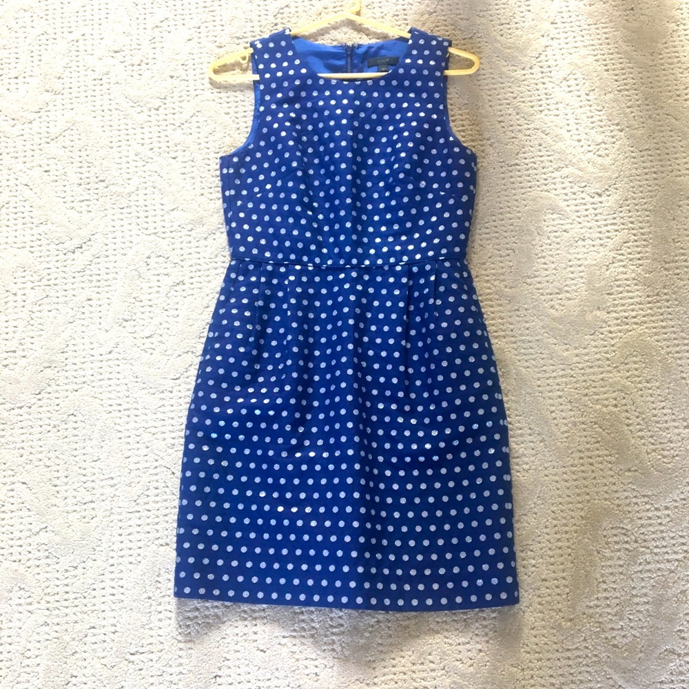 J Crew blue dress with metallic polka dots, size 2